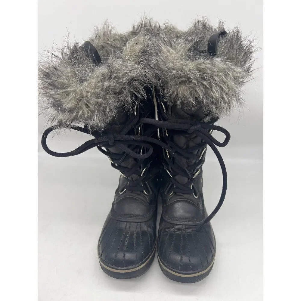 Sorel Tofino Cafe Women Black Canvas Waterproof Faux Fur Winter Duck Boots Size